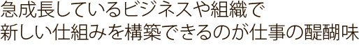 急成長しているビジネスや組織で新しい仕組みを構築できるのが仕事の醍醐味