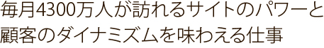 毎月4300万人が訪れるサイトのパワーと顧客のダイナミズムを味わえる仕事